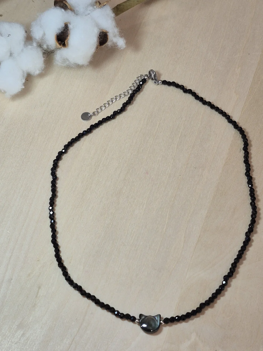 🐈‍⬛🐈‍⬛NEW🐈‍⬛🐈‍⬛ PRETTY!! Faceted Natural Stone OBSIDIANBlackCat HeadNecklace
